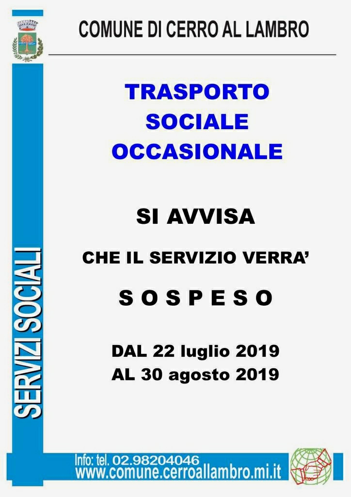 Trasporto Sociale Occasionale – Sospensione Estiva Trasporto Sociale Occasionale – Sospensione Estiva