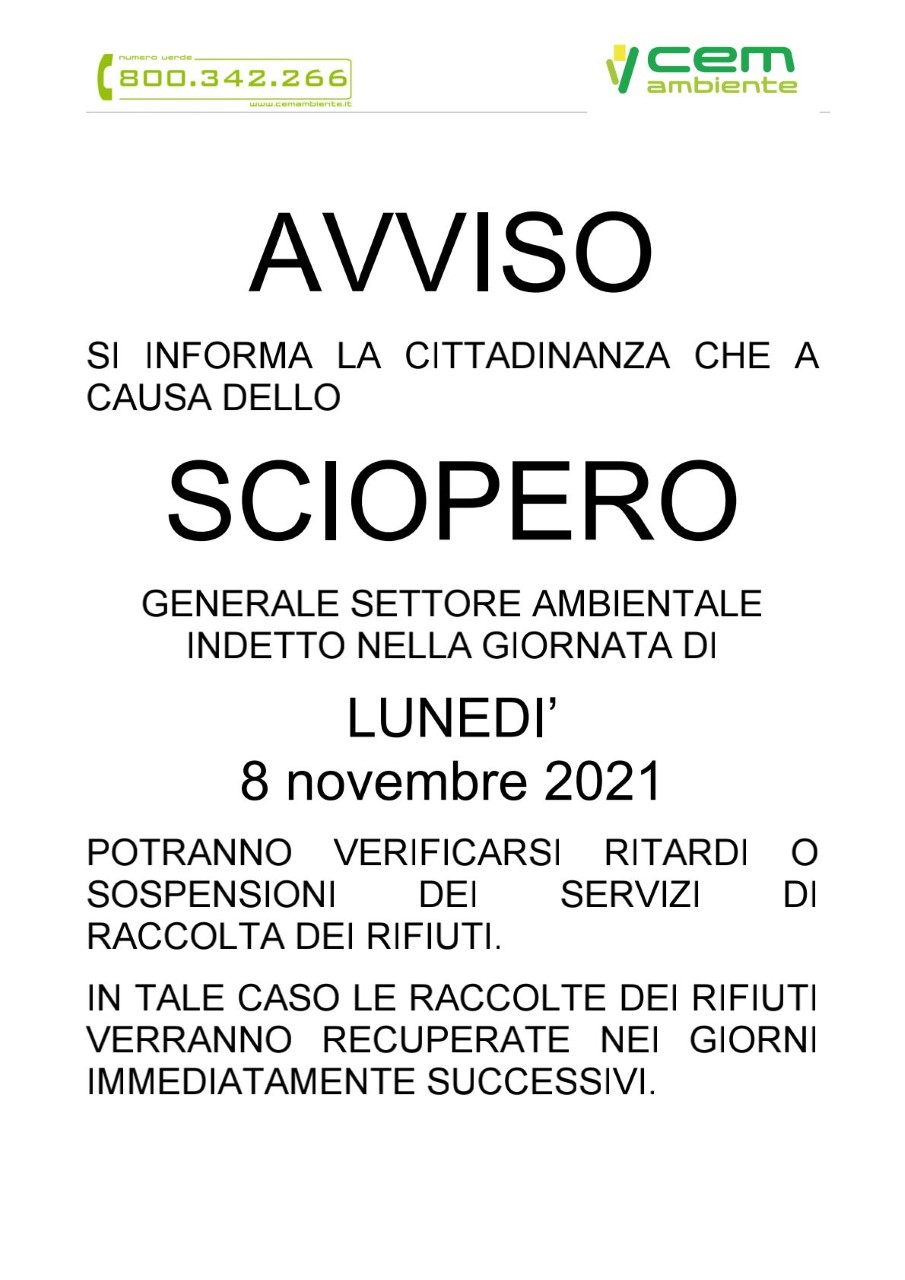 Sciopero Settore Igiene Ambientale 8 Novembre 2021