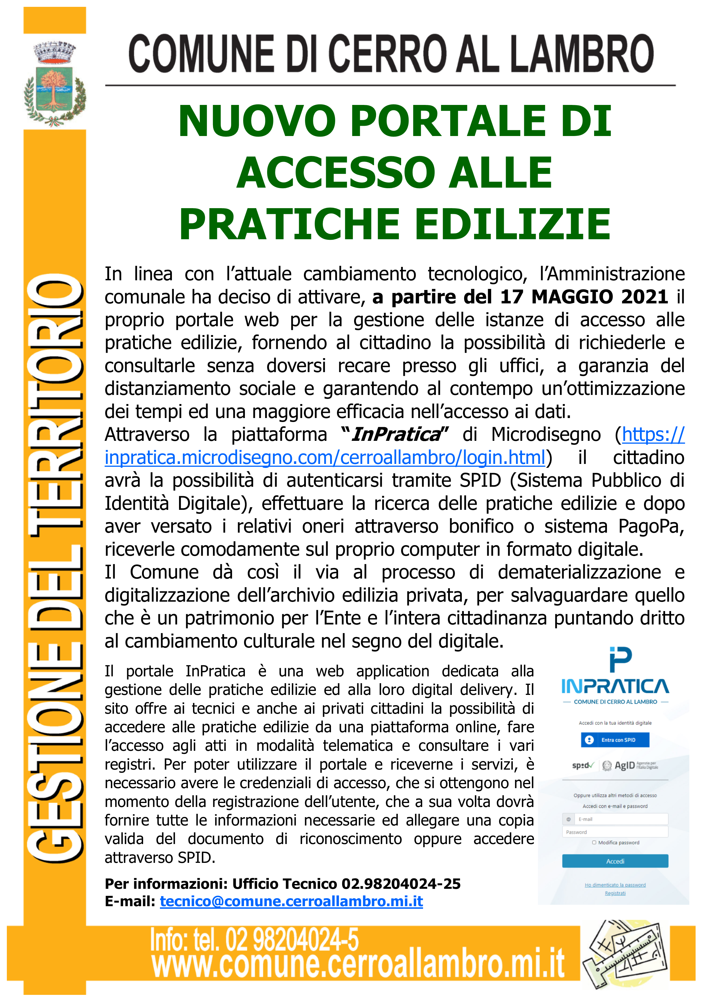 Nuovo portale di accesso alle pratiche edilizie
